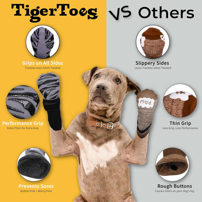DOK TigerToes Premium Non-Slip Dog Socks for Hardwood Floors - Extra-Thick Grip That Works Even