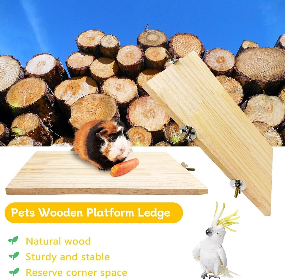 Chinchilla Wooden Platform Ledge 13 × 8 ’’ Bird Perch Stand Shelf 2PCS Large Platform for Ferret