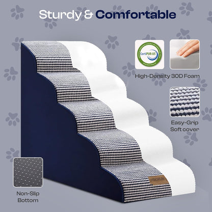 Curved Dog Stairs for High Bed Up to 26", 5-Step Dog Ramp for Small Dogs with Washable Cover