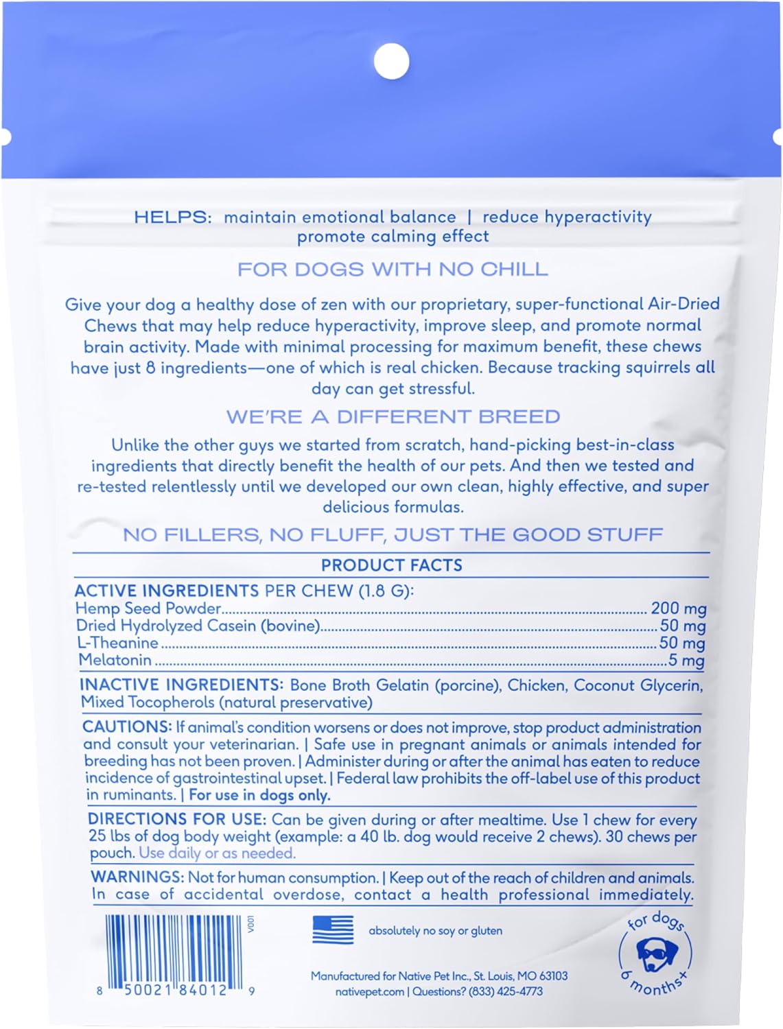 Native Pet Calming Chews for Dogs - Melatonin for Dogs Anxiety Relief - Grain Free All Natural Hemp
