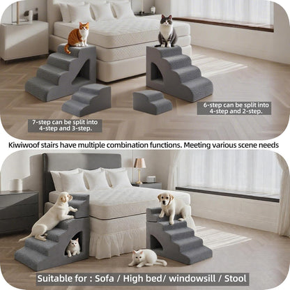 6 Step Pet Stairs Ramp for High Beds Sofas 18-36 Inch, Non-Slip Dog Stairs for Small Old Medium