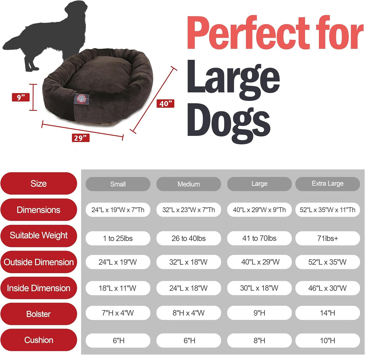Majestic Pet 40 Inch Micro Velvet Calming Dog Bed Washable 40x29x9 (inch) – Cozy Soft Round Donut