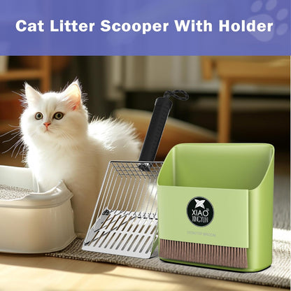 metal Cat Litter Scooper Kit - Durable large steel litter scoop with Dual Grid, Includes Broom &