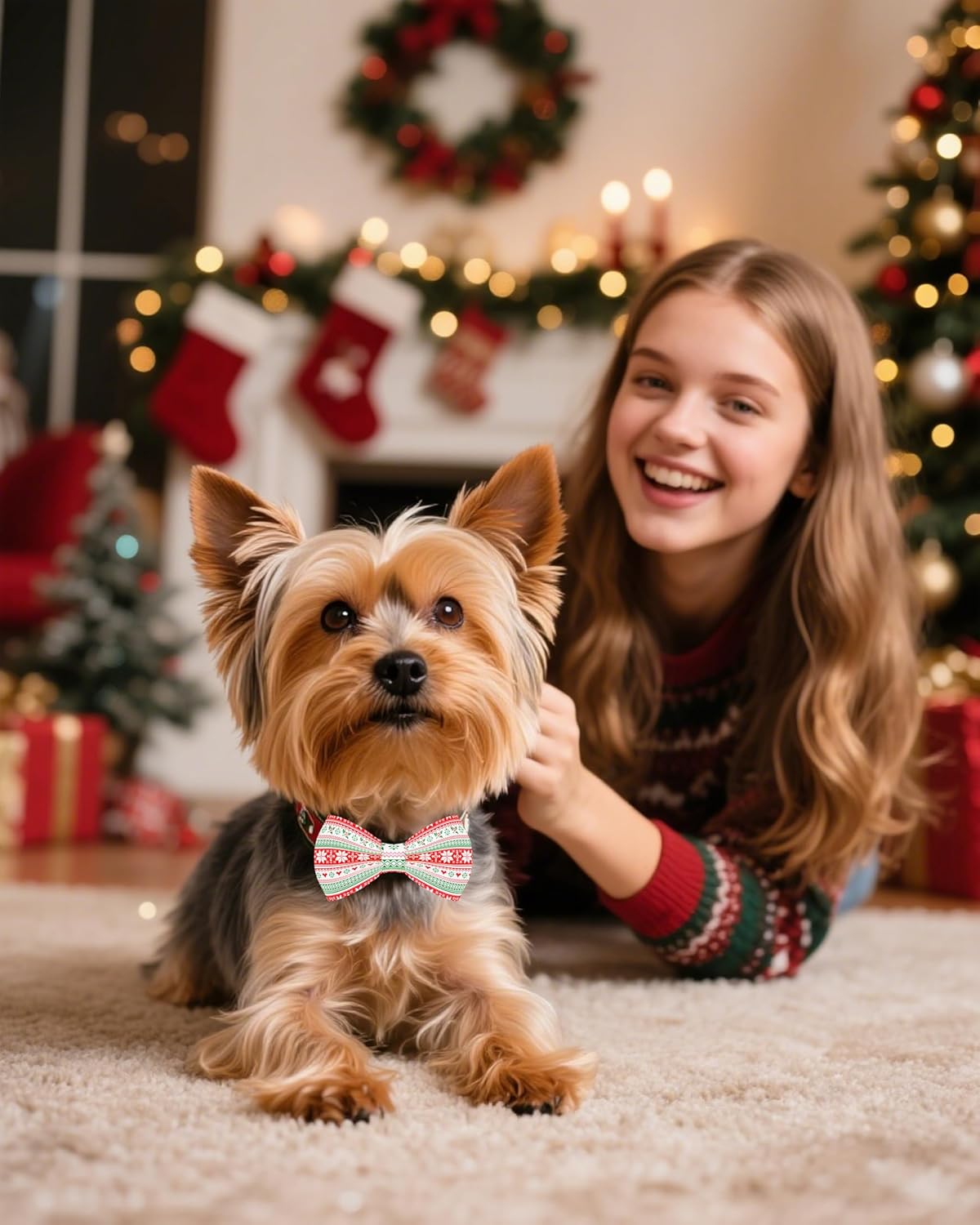 PET SHOW 10 Pack Christmas Small Dog Bow Ties Sliding Collar Attachments Puppy Cats Xmas Tree