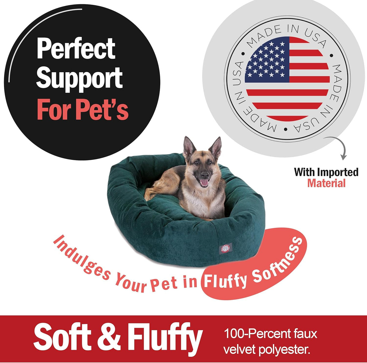 Majestic Pet 52 Inch Micro Velvet Calming Dog Bed Washable 52x35x11 (inch) – Cozy Soft Round Donut