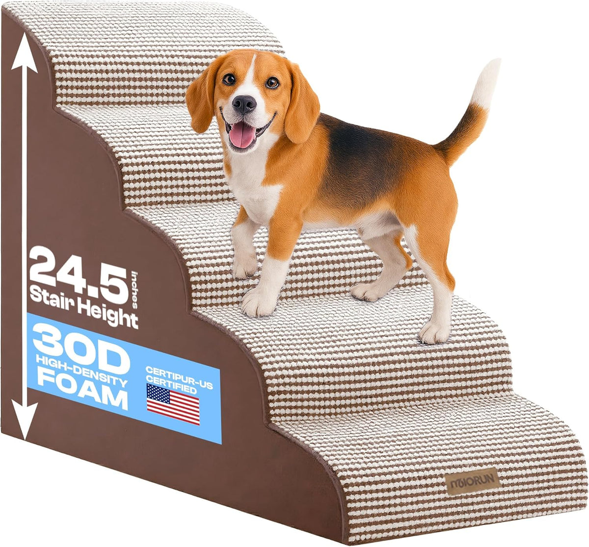 Curved Dog Stairs for High Bed Up to 26", 5-Step Dog Ramp for Small Dogs with Washable Cover