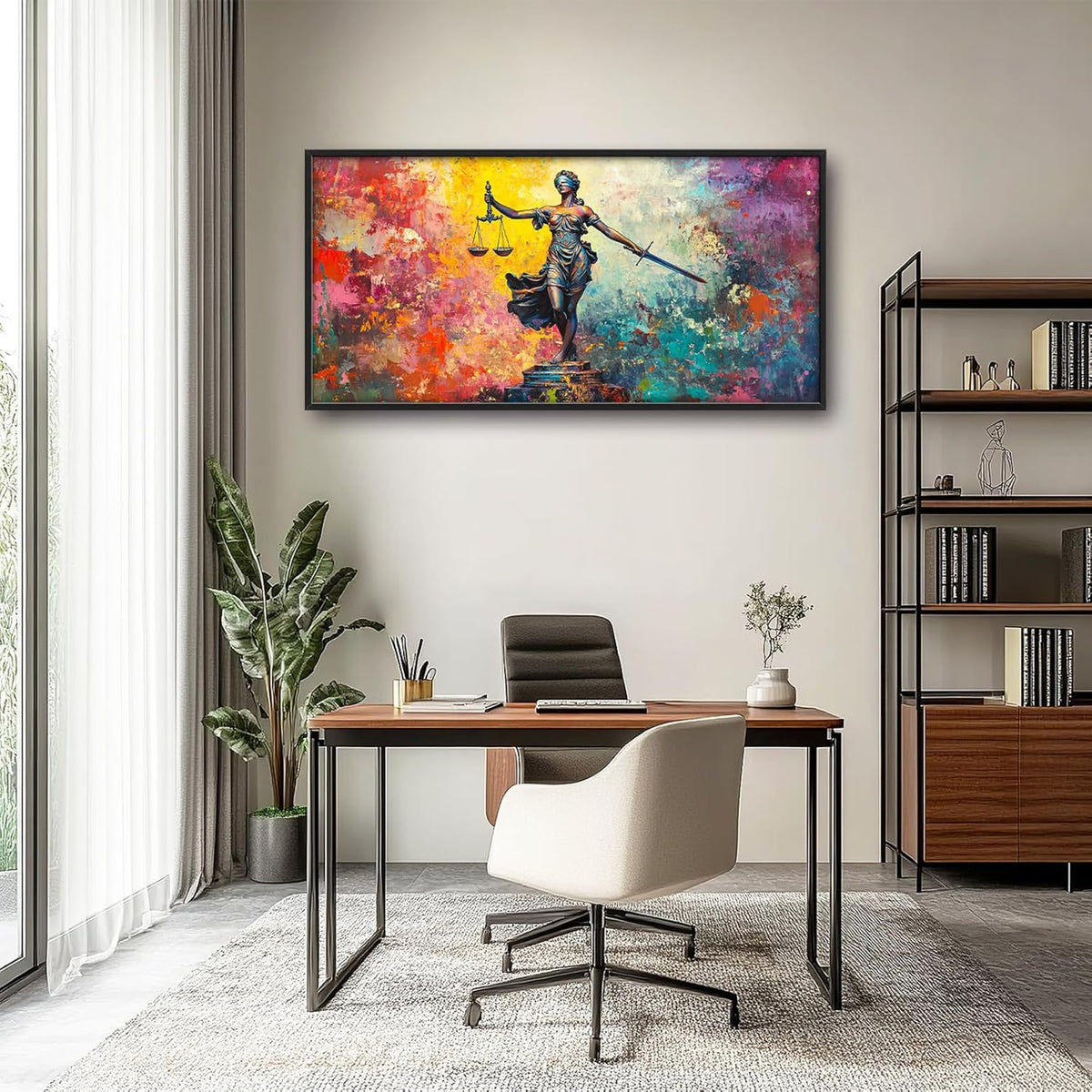 Extra Large Lady Justice Framed Wall Art for Living Room,Oversized Scales of Justice Pictures Wall