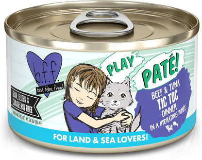 Weruva B.F.F. Play - Best Feline Friend Paté Lovers, Aw Yeah!, Beef & Tuna Tic TOC with Beef &