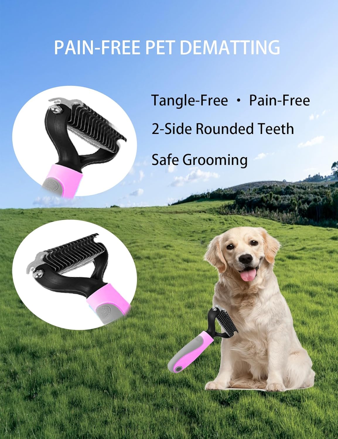 6ps Dog Cat Brush Grooming Kitf, Dog Cat Brushes, Bath Brush, Dematting Rake and Comb, Nail
