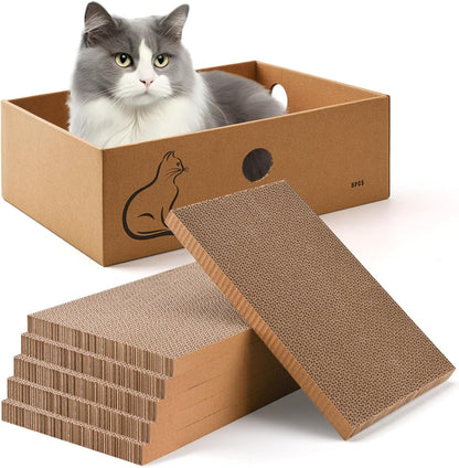 AUSCAT Cat Scratcher Box with 6PCS Cat Scratching Board, Cardboard Cat Scratchers for Indoor Cats