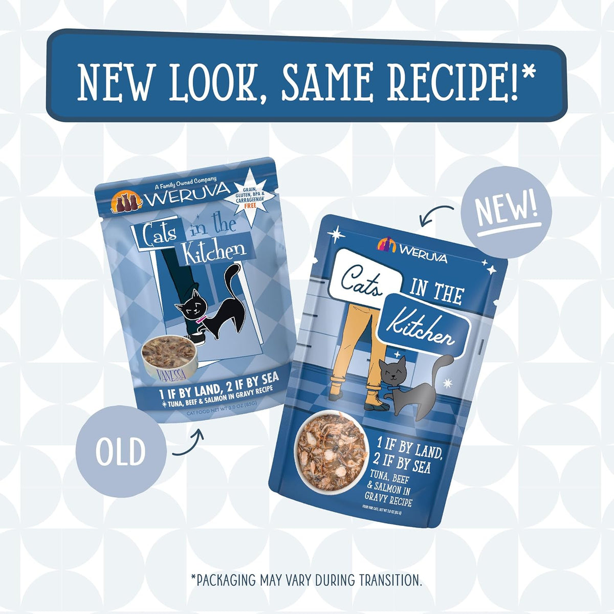 Weruva Cats in The Kitchen, 1 if by Land, 2 if by Sea with Tuna, Beef & Salmon in Gravy Cat Food