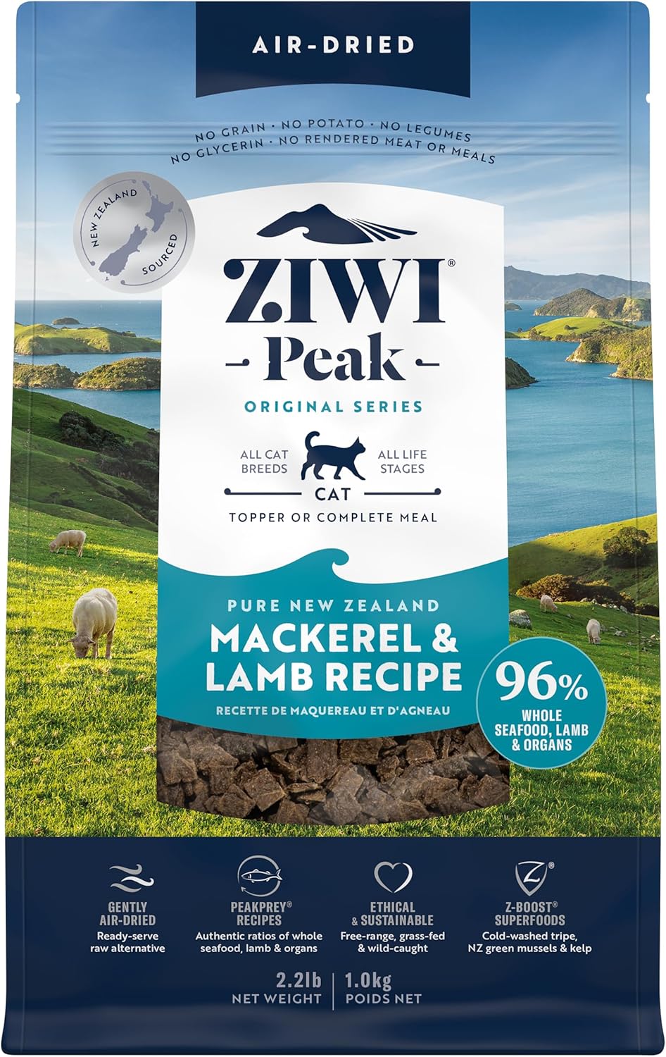 ZIWI Peak Air-Dried Cat Food – Mackerel & Lamb - All Natural, High Protein, Grain Free, Limited