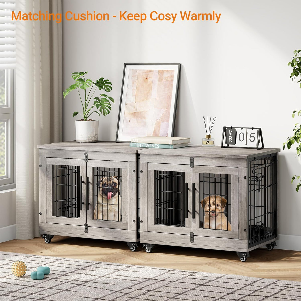 Lulive Small Dog Crate Furniture, Dog Kennel Indoor Double Doors Wooden Dog Cage, 27.1'' Heavy Duty