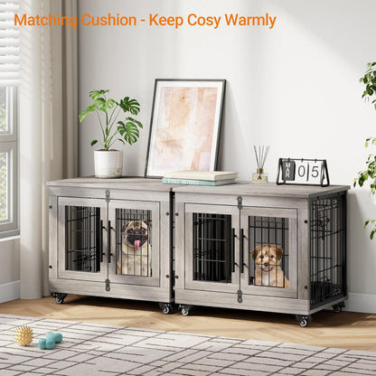 Lulive Small Dog Crate Furniture, Dog Kennel Indoor Double Doors Wooden Dog Cage, 27.1'' Heavy Duty