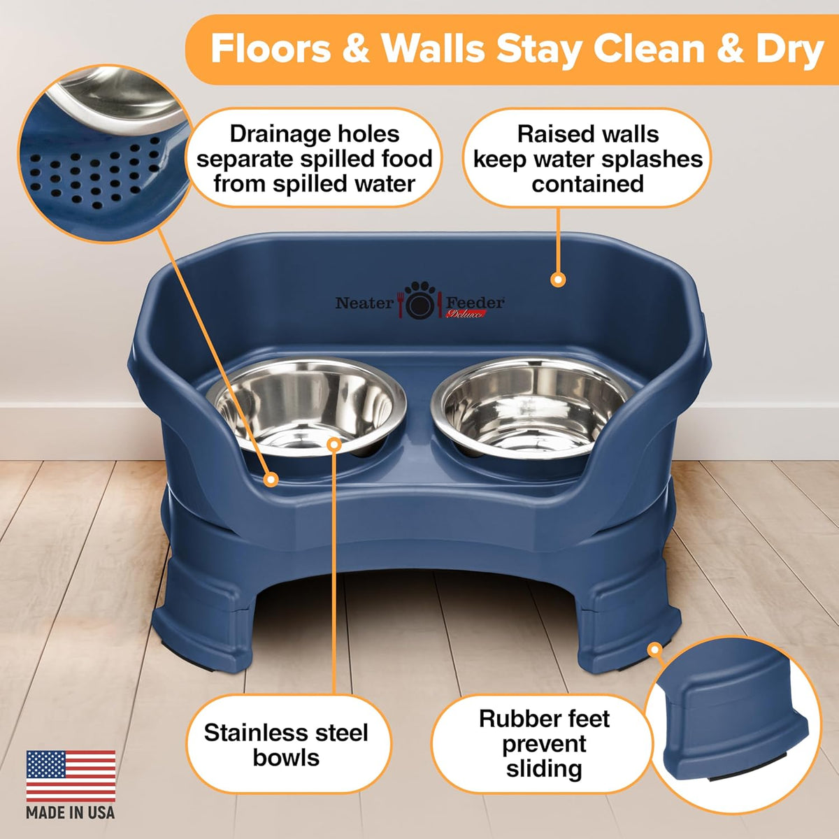 Neater Feeder Deluxe Mess Proof Dog Bowls Elevated for Small Breeds – Made in USA – No Spill Raised