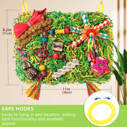 Bird Toys Parakeet Toys,Large-Sized Parrot Foraging & Shredding Cage Hanging Toys with Seagrass Mat