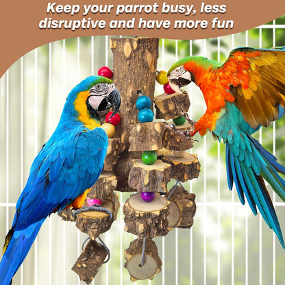 PINVNBY Large Bird Parrot Toys, Natural Wooden Blocks Chew Toy, Durable Cage Bite for African Grey