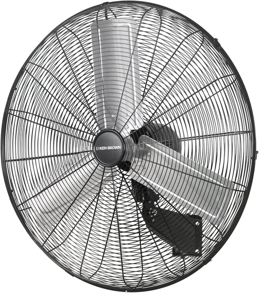 KEN BROWN 30 Inch Industrial Oscillating Wall Mount Fan - 7497 CFM High Velocity, Heavy Duty Metal