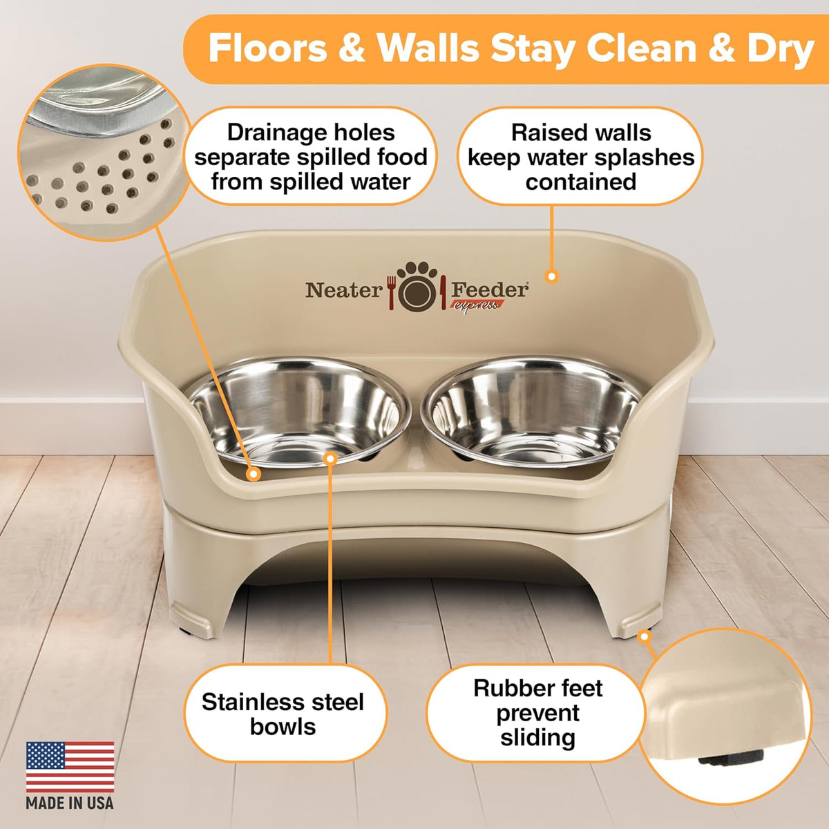 Neater Feeder Express Mess Proof Dog Bowls Elevated for Medium to Large Sized Breed, No Spill