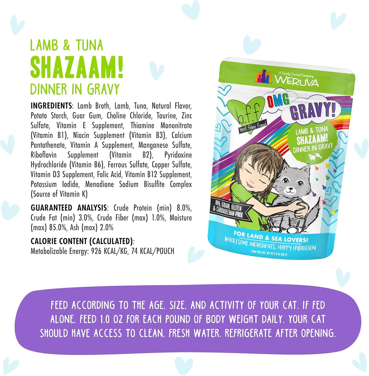 Weruva B.F.F. OMG - Best Feline Friend Oh My Gravy!, Shazaam! with Lamb & Tuna in Gravy Cat Food