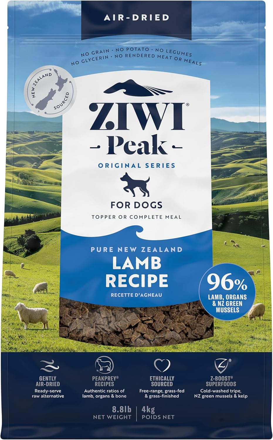 ZIWI Peak Air-Dried Dog Food – Lamb - All Natural, High Protein, Grain Free, Limited Ingredient w/
