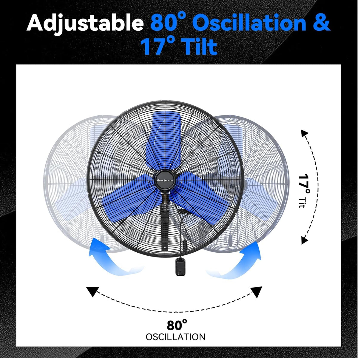 Pro 9500 CFM 24" Outdoor IP44 Waterproof Wall Mount Fan, 3-Speed Oscillating Metal Fans with