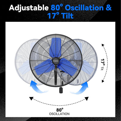 Pro 9500 CFM 24" Outdoor IP44 Waterproof Wall Mount Fan, 3-Speed Oscillating Metal Fans with