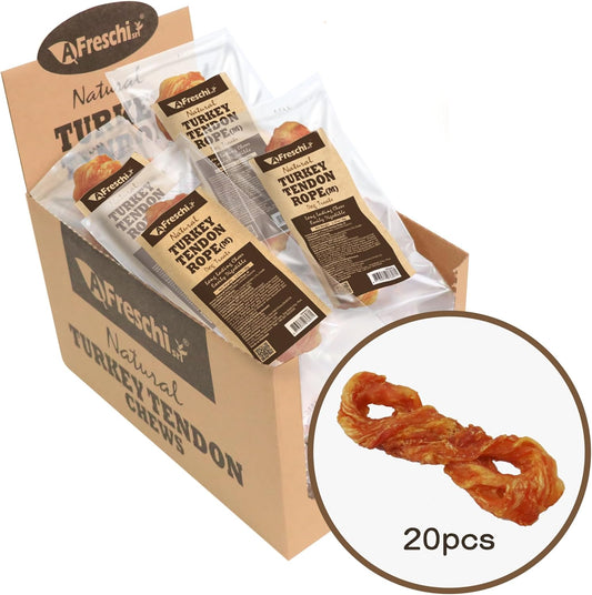 Afreschi Natural Turkey Tendon Rope (M) 20 Units/Box, Dog Treats for Signature Series, All Natural