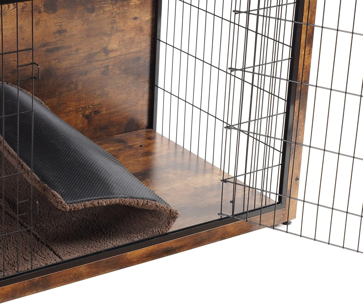 DWANTON Dog Crate Furniture with Cushion, Wooden Kennel Table with Double Doors, Indoor Dog House