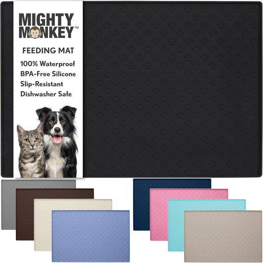 MIGHTY MONKEY 100% Waterproof Dog Food Mat, Raised Edges Silicone Pet Feeding Placemat for Cat