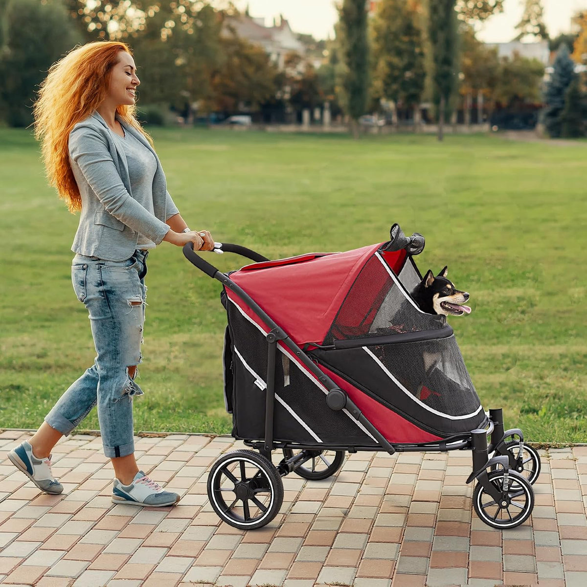 Dog Stroller for Medium/Large Dogs One-Click Folding, Extra Large Pet Stroller for 2 Dogs with