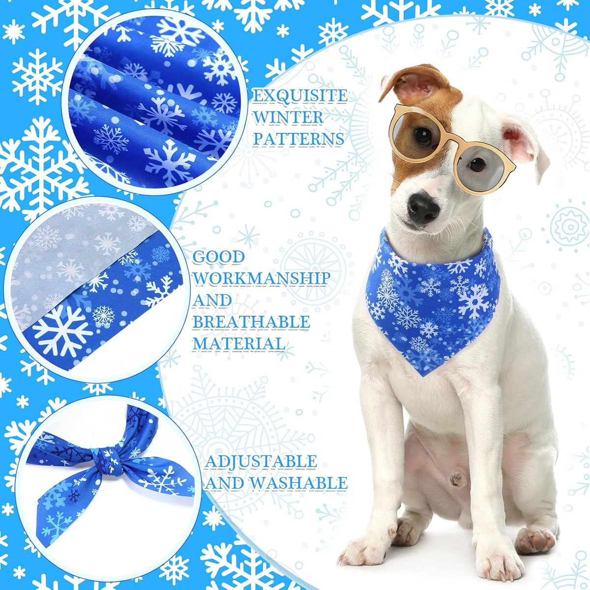 Abbylike 200 Pieces Winter Dog Bandanas Bulk Blue Snowflake Dog Bandanas for Pets Triangle Kerchief