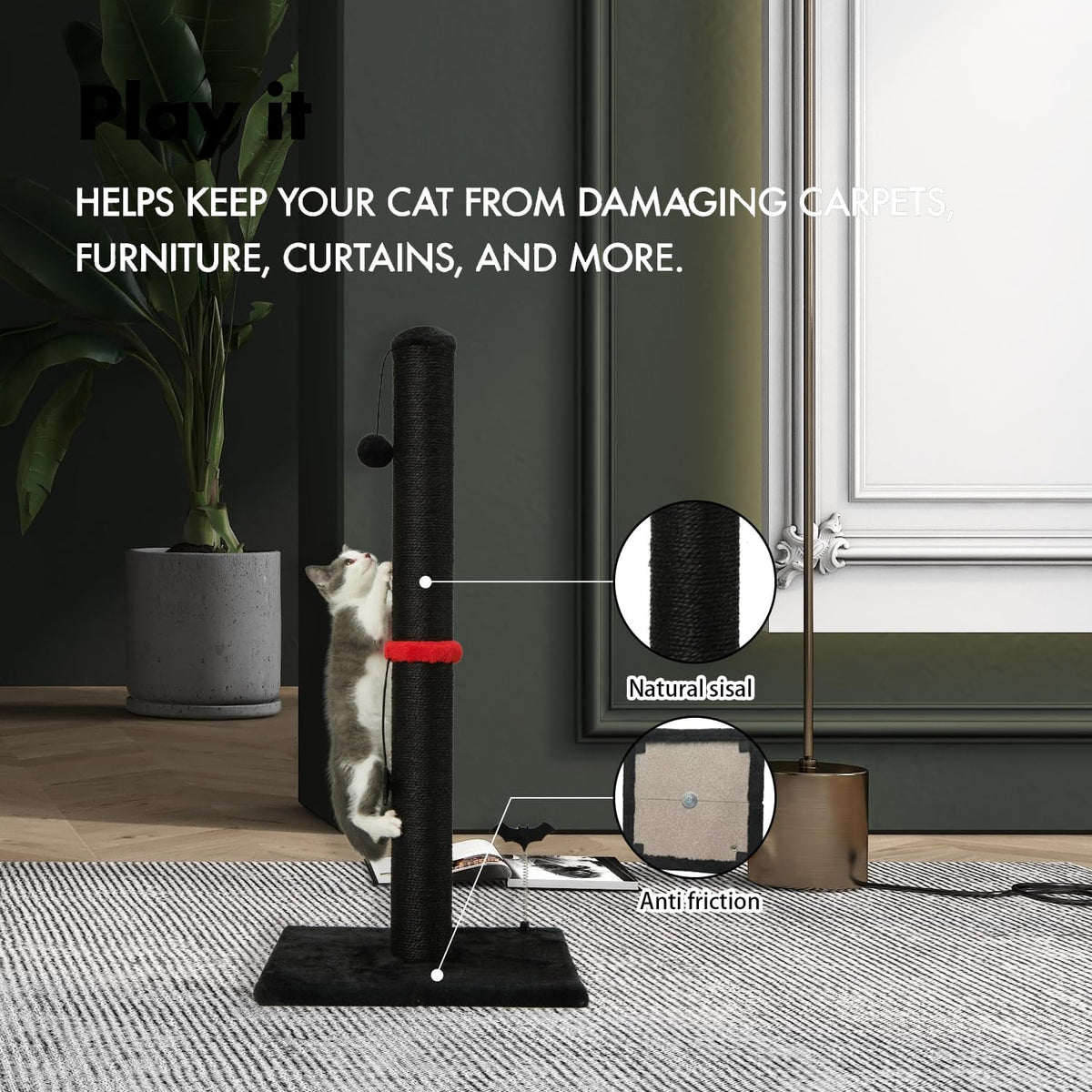 MECOOL Cat Scratching Post Premium Sisal Scratch Posts with Hanging Ball Vertical Scratcher for