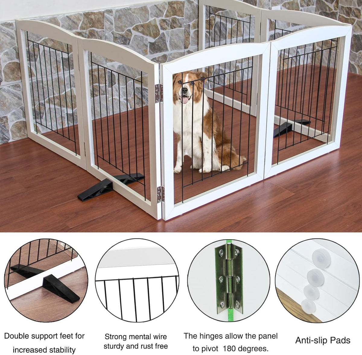 ZJSF Freestanding Dog Fence Indoor, Foldable Dog Gate for Doorways, Stairs or Hallways, Sturdy Wood