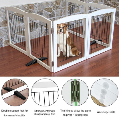 ZJSF Freestanding Dog Fence Indoor, Foldable Dog Gate for Doorways, Stairs or Hallways, Sturdy Wood