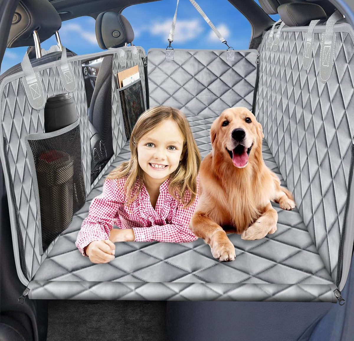 URPOWER Back Seat Extender for Dogs - Hard Bottom Dog Car Seat Cover Holds 400 lbs, Waterproof Dog
