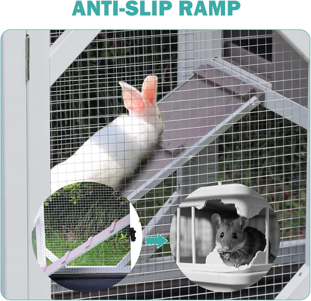 Rabbit Hutch Indoor for 2-4 Rabbits & Guinea Pigs，Bunny Cage with Slide-Out Plastic Trays，Wooden