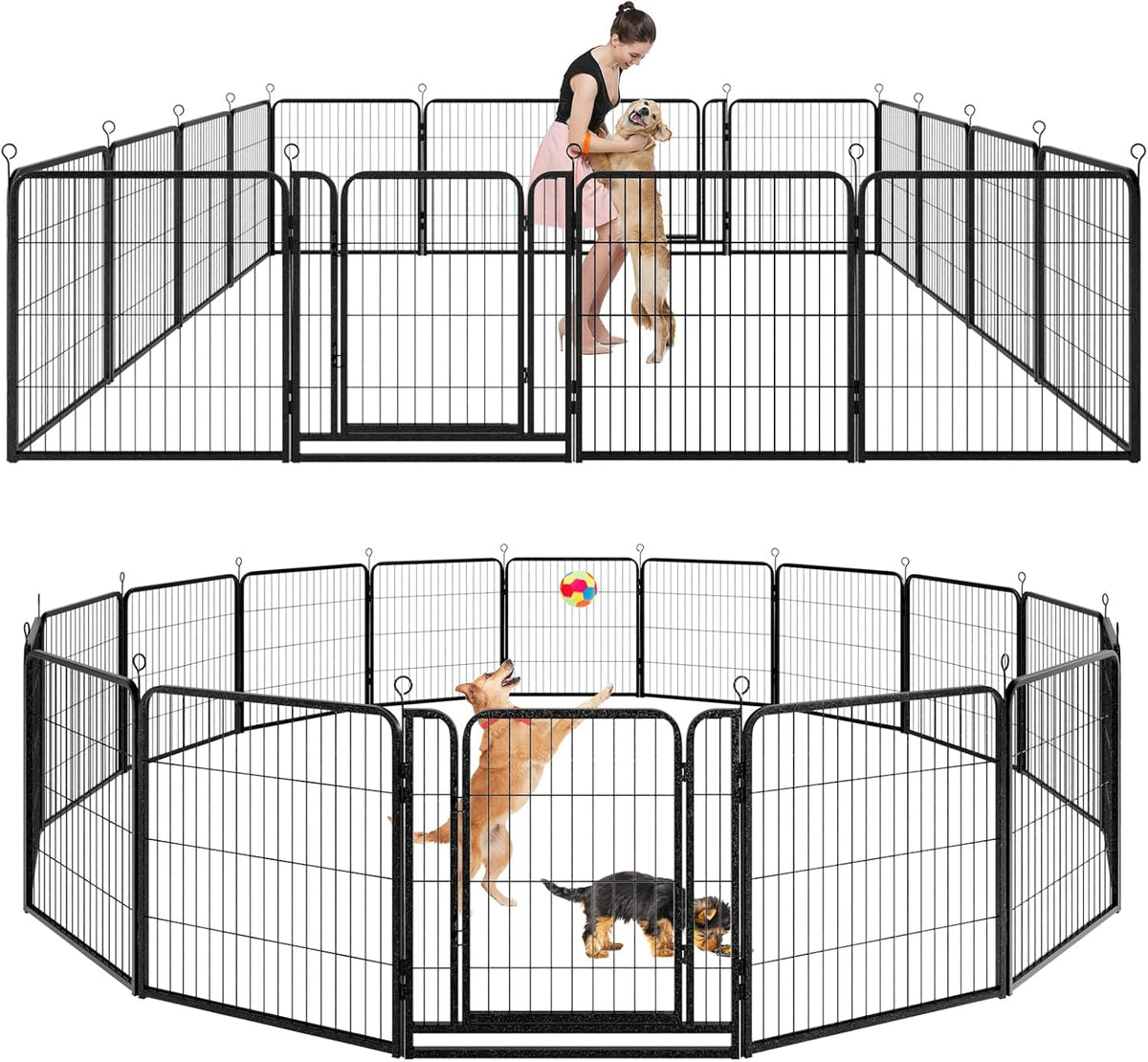 Dog Playpen Outdoor Extra Wide 16 Panels Heavy Duty Dog Fence 32" Height Anti-Rust with Doors