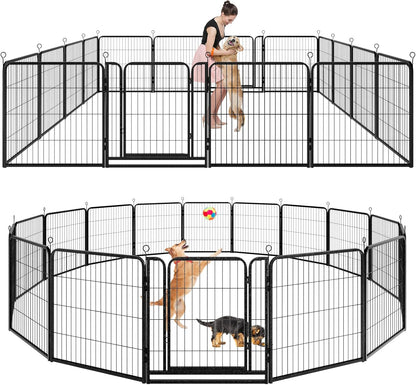 Dog Playpen Outdoor Extra Wide 16 Panels Heavy Duty Dog Fence 32" Height Anti-Rust with Doors