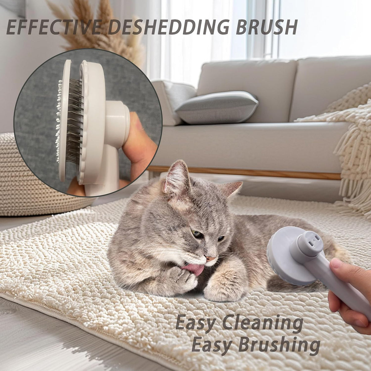 Cat Grooming Brush Kit 6 Tools - Deshedding & Dematting for Long/Short Hair, Self-Cleaning Slicker