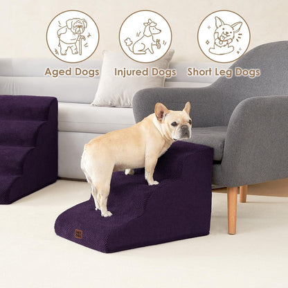 EHEYCIGA Curved Dog Stairs Ramp for Small Dogs 15.7" H, 3-Step Dog Steps for Couch Sofa and Chair