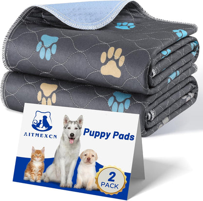Aitmexcn Washable Puppy Dog Pee Pad, 2PCS 100% Waterproof Whelping Training Mat for Puppy/Senior