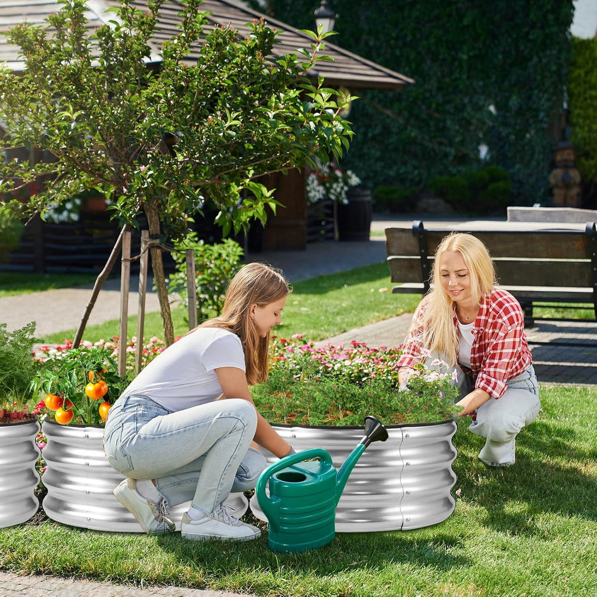 JERIA Raised Garden Bed,Galvanized Raised 2 PCS 2×2×1ft Planter Boxes Outdoor with Easy Assembly
