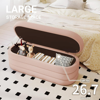 Storage Ottoman Bench 49.2 Inch Upholstered Fabric Storage Bench for Bedroom End of Bed Aesthetic