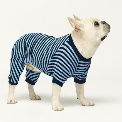 Fitwarm Blue and White Striped Dog Pajamas, Waffle Dog Clothes for Small Dogs Girl Boy, Puppy