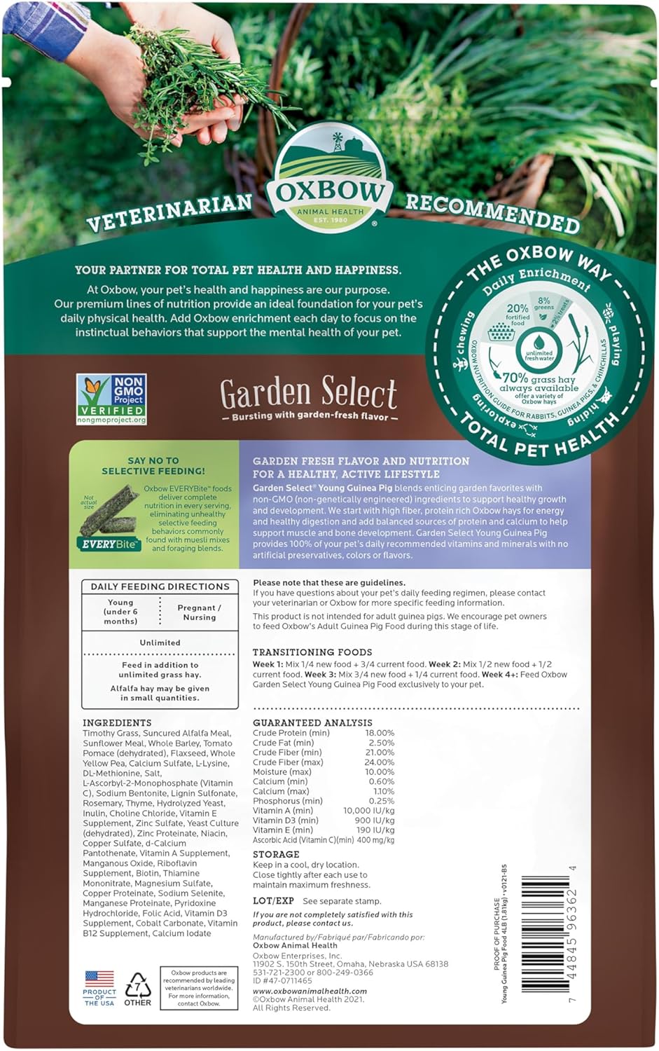 Oxbow Garden Select Guinea Pig Food, Young, Made Alfalfa for Guinea Pig, Pet Food Pellets with