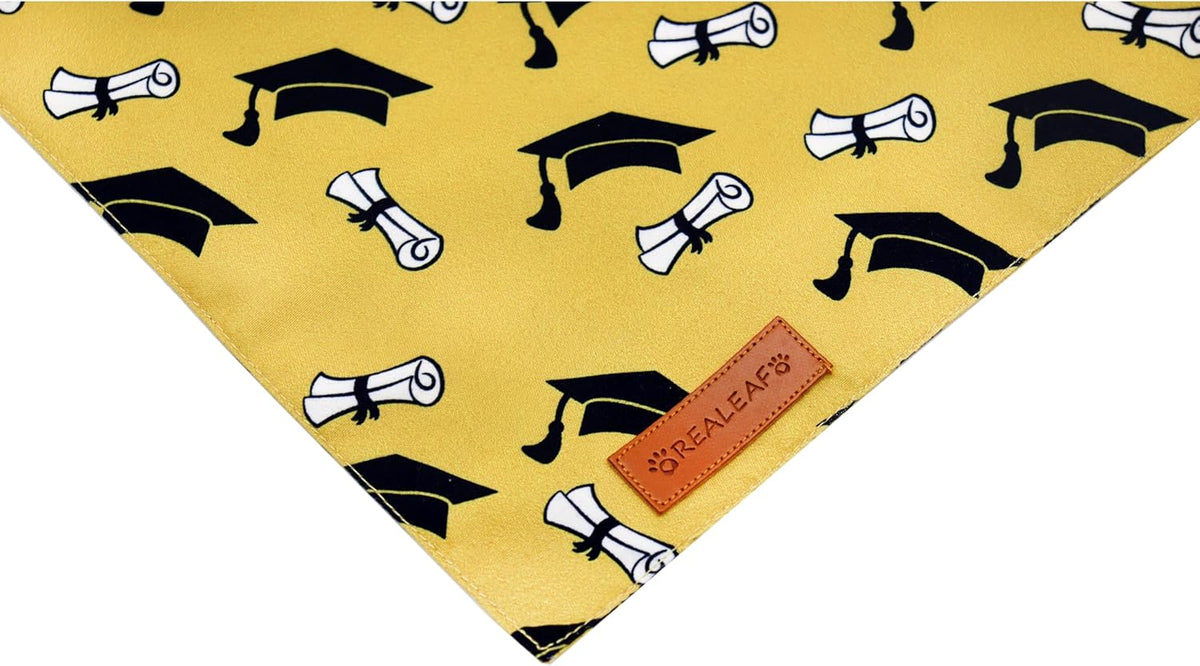 Realeaf Graduation Dog Bandanas 2 Pack, Reversible Pet Scarf for Boy and Girl, Premium Durable