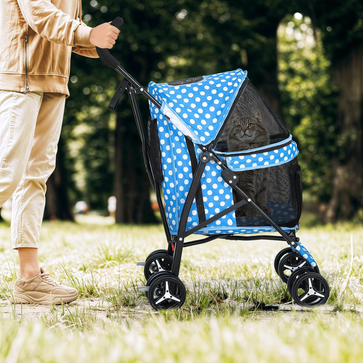 Magshion Compact Pet Stroller for Small-Medium Dogs/Cats up to 22lbs, 4-Wheel Lightweight Umbrella