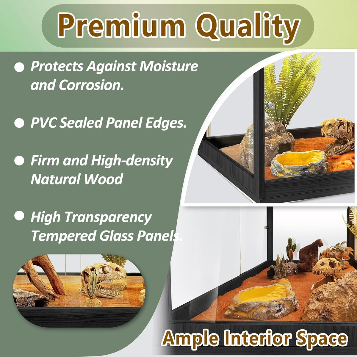 PROLEE Bearded Dragon Tank,Tempered Glass Reptile Tank with Mesh Roof and Front Sliding