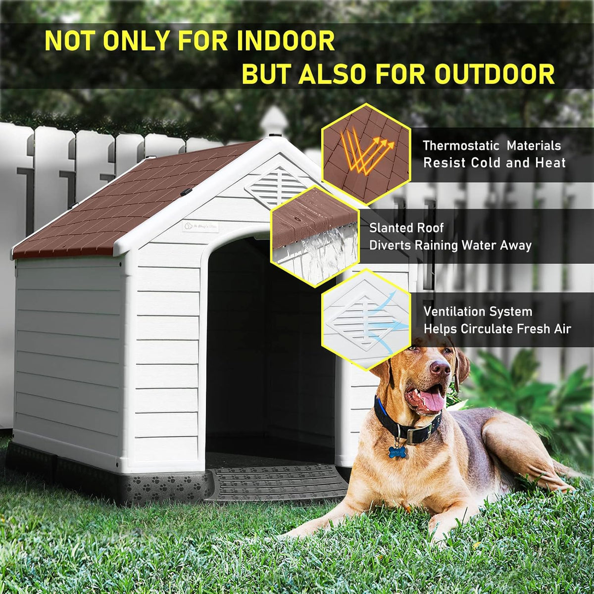 LEMBERI Durable Waterproof Plastic Dog House for Small to Large Sized Dogs, Indoor Outdoor Doghouse